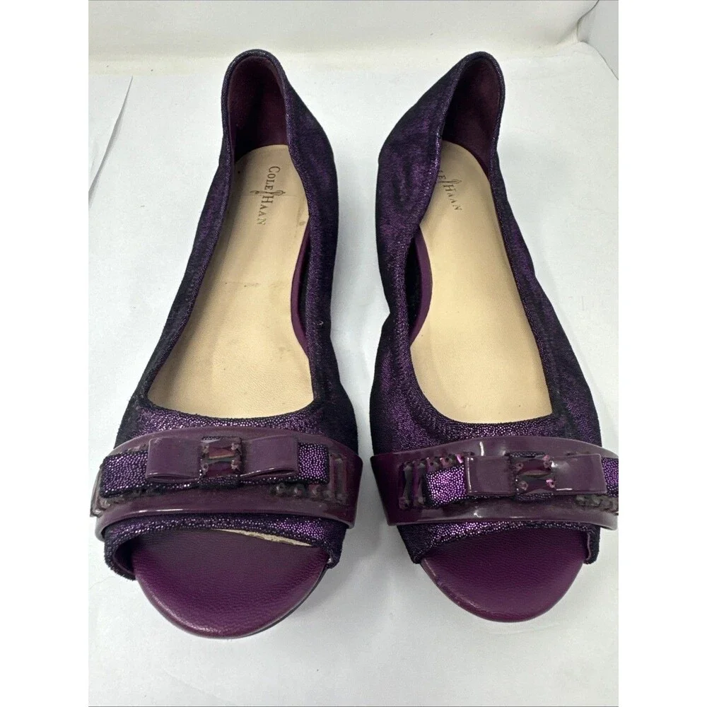 Cole Haan Janelle OT.Ballet Open Toe Leather Flats Masquerade SZ 8 B Purple